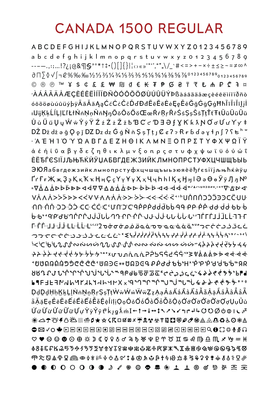 Mehrsprachiges Schriftmuster von Canada 1500